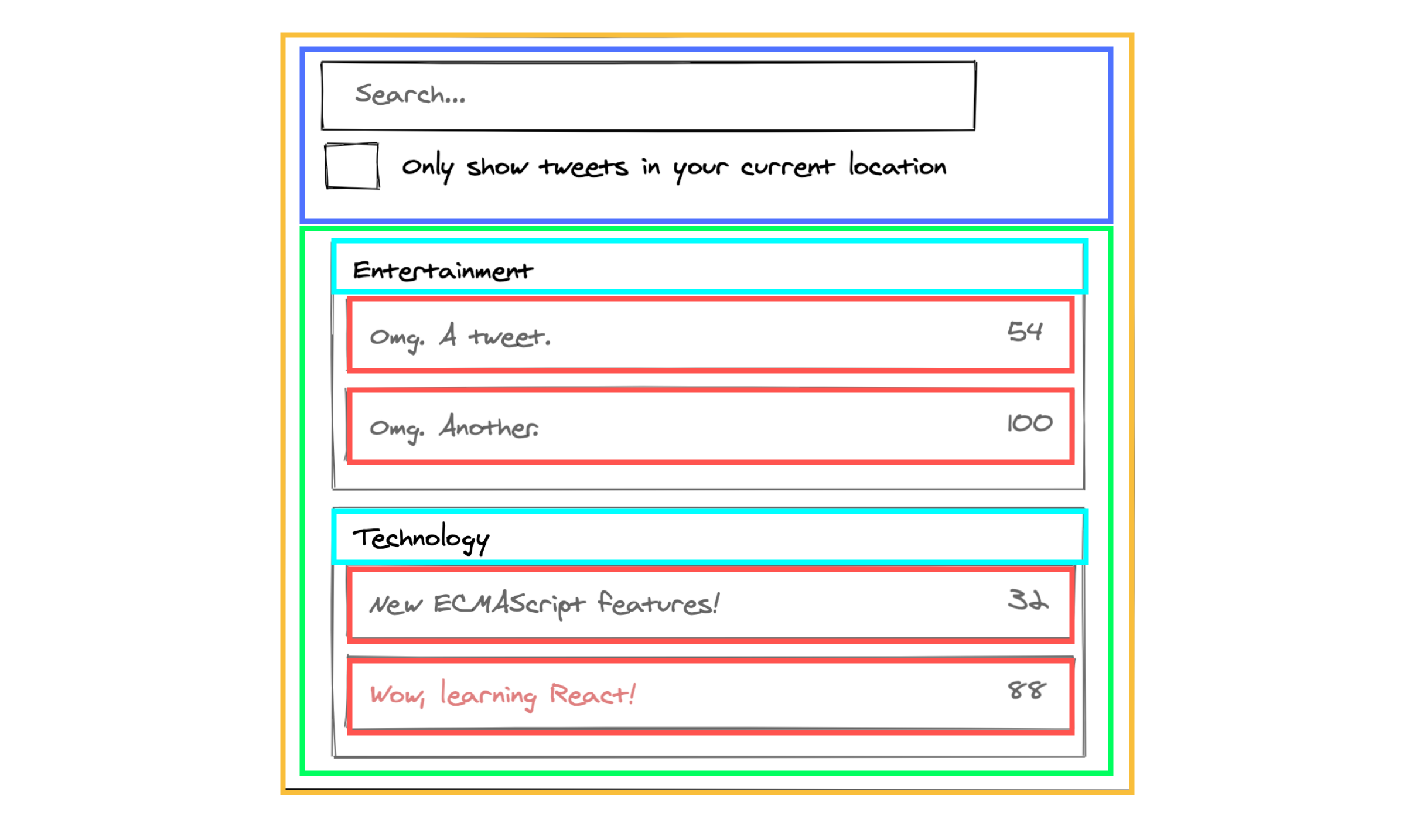 Mock tweet Search Results colors